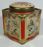 Chung Nam Tea Co. Ltd. Chinese Tea Pu Li Tea Red and Gold Scenic Butterfly Metal Tin Container - Treasure Valley Antiques & Collectibles