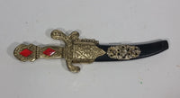 Metal Sikh Kirpan Style Engraved Sword Dagger Knife with Black Sheath - Treasure Valley Antiques & Collectibles
