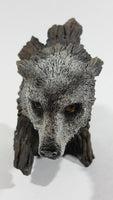 Wolves Wolf Head Coming Out Of A Log Resin Wildlife Sculpture