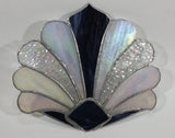 Very Pretty Purple and Mother of Pearl Peacock Tail Feathers 9 1/2" x 8 1/4" Stained Glass - 2 cracked panes