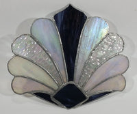 Very Pretty Purple and Mother of Pearl Peacock Tail Feathers 9 1/2" x 8 1/4" Stained Glass - 2 cracked panes