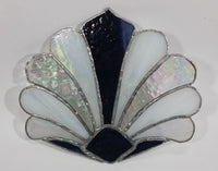 Very Pretty Purple and Mother of Pearl Peacock Tail Feathers 9 1/2" x 8 1/4" Stained Glass - 2 cracked panes
