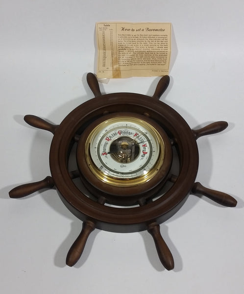 Vintage Barigo 11 1/4" Captain's Ships Wheel Barometer - Wood, Brass, Metal Face - West Germany with Original Instructions - Treasure Valley Antiques & Collectibles