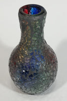 Vintage Mosaic Glass Vase / Candle Holder Iridescent Red Green Blue
