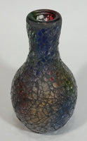 Vintage Mosaic Glass Vase / Candle Holder Iridescent Red Green Blue