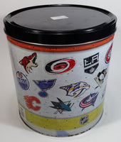 2011 NHL Ice Hockey Team Logos Popcorn Expressions 9 1/2" Tall Round Metal Canister - Empty