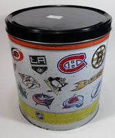 2011 NHL Ice Hockey Team Logos Popcorn Expressions 9 1/2" Tall Round Metal Canister - Empty