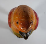 Vintage Hand Carved Wooden Parrot Perched on a Stand Sculpture