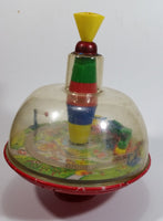 Vintage LBZ Tin Domed Spinning Top Toy Train Theme West Germany (Needs TLC)