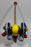 1960s Wooden Mouse Toy on Wheels Push Pull Stick Walking Play Wood Rolling Balls - Treasure Valley Antiques & Collectibles