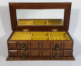 Vintage Carved Wooden Jewelry Box with Mirror and Yellow Felt Lining