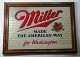 Vintage Miller Made The American Way For Washington "America's Quality Beer" 22 1/2" x 16 1/2" Wooden Framed Bar Pub Advertising Decor