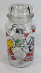 1994 Warner Bros. Looney Tunes Bugs Bunny, Tweety Bird, Sylvester The Cat Cartoon Characters Christmas Themed Glass Jar With Lid - Treasure Valley Antiques & Collectibles