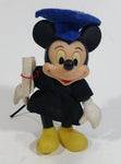 Vintage Mickey Mouse Graduation with Diploma and Cap 5" Tall Plastic Rubber Toy Figurine with Clothing