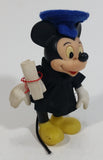 Vintage Mickey Mouse Graduation with Diploma and Cap 5" Tall Plastic Rubber Toy Figurine with Clothing