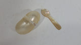 Very Pretty Carved Mother of Pearl Small Caviar Basket Holder with Spoon