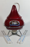 2007 Hershey's Kisses 100th Anniversary Dark Red Ceramic Lidded Chocolate Kiss Drop Shaped Lidded Fondue Dish with Stand Candle and 4 Serving Fork Sticks