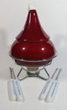 2007 Hershey's Kisses 100th Anniversary Dark Red Ceramic Lidded Chocolate Kiss Drop Shaped Lidded Fondue Dish with Stand Candle and 4 Serving Fork Sticks