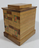 Vintage Wooden Brick Style Bank Building Wood Trick Coin Bank with Secret Compartment