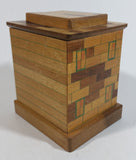 Vintage Wooden Brick Style Bank Building Wood Trick Coin Bank with Secret Compartment