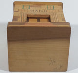 Vintage Wooden Brick Style Bank Building Wood Trick Coin Bank with Secret Compartment