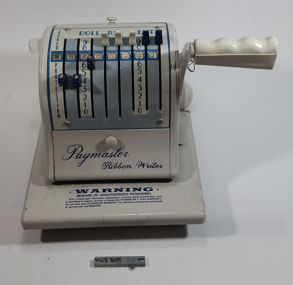 Vintage Paymaster Ribbon Writer Type 8000B Business Check Writing Machine with Key - Treasure Valley Antiques & Collectibles