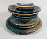 9 Piece Naramata / Penticton, British Columbia Blue Aqua Beige Pottery Dish Set - Stamped