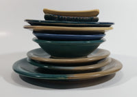 9 Piece Naramata / Penticton, British Columbia Blue Aqua Beige Pottery Dish Set - Stamped