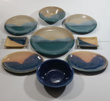 9 Piece Naramata / Penticton, British Columbia Blue Aqua Beige Pottery Dish Set - Stamped