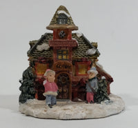 Winter Snow Village School Schoolhouse Building with Kids In Front Decorative Resin Ornament