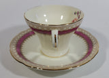 Antique c. 1934 Aynsley Bone China Maroon Red and Gold Floral Tea Cup & Saucer Set - Rare Mixed Flower Pattern