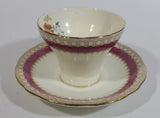 Antique c. 1934 Aynsley Bone China Maroon Red and Gold Floral Tea Cup & Saucer Set - Rare Mixed Flower Pattern