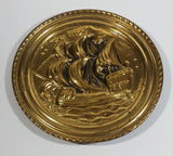 Vintage Galleon Ship Sail Boat Hammered Brass Decorative Wall Plate Nautical Sailing Collectible