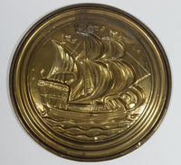 Vintage Galleon Ship Sail Boat Hammered Brass Decorative Wall Plate Nautical Sailing Collectible