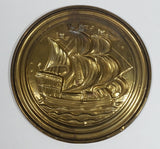 Vintage Galleon Ship Sail Boat Hammered Brass Decorative Wall Plate Nautical Sailing Collectible