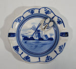 Vintage Very Cute Delfts Blue Hand Painted Windmill Decor Ceramic Ash Tray with Tiny Shoe Clogs Attached