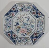 Vintage Japanese Bird and Flower Themed Blue and White Colored Octagon Shaped Plate - Treasure Valley Antiques & Collectibles