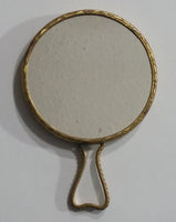 Vintage Gold Filigree Ornate 4" Long Pocket Size Hand Mirror With Flower Decor On The Back