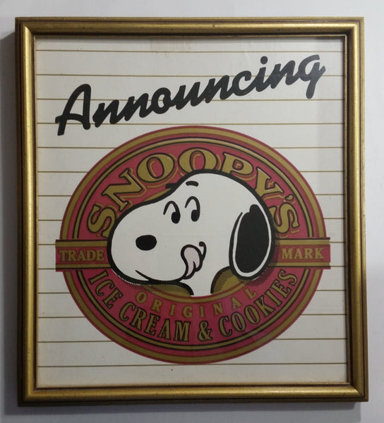 Extremely Rare c. 1984 Announcing Snoopy's Original Ice Cream & Cookies Framed Store Advertisement 14 1/4" x 16" - Treasure Valley Antiques & Collectibles