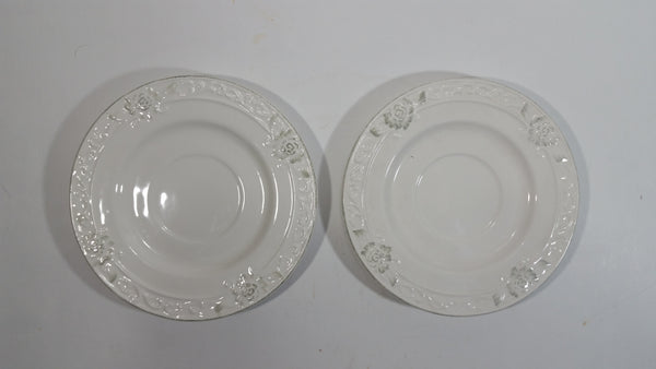 Bombay Company Set of 2 White Embossed Floral Design 6" China Side Plates