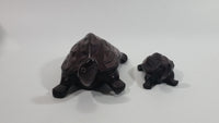Vintage Beautifully Hand Carved Adult and Baby Turtle Tortoise Wooden Sculptures Set of 2