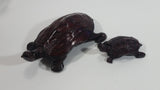 Vintage Beautifully Hand Carved Adult and Baby Turtle Tortoise Wooden Sculptures Set of 2