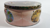 Vintage Pretty "English Garden" Flower Garden Themed Round Pink Tin Metal Container