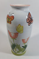 Hand Painted Butterfly and Floral Themed 8" Tall White Flower Vase - Treasure Valley Antiques & Collectibles
