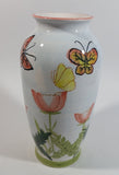 Hand Painted Butterfly and Floral Themed 8" Tall White Flower Vase - Treasure Valley Antiques & Collectibles