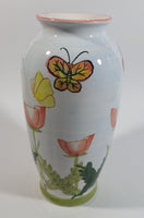 Hand Painted Butterfly and Floral Themed 8" Tall White Flower Vase