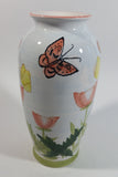 Hand Painted Butterfly and Floral Themed 8" Tall White Flower Vase - Treasure Valley Antiques & Collectibles