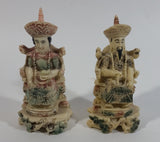 Vintage Emperor and Empress Highly Detailed Carved Resin Ivory Look Figurines Set