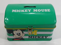 Rare Vintage 1970s Melody Disney Mickey Mouse Green and White Tin Metal Coin Bank