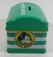 Rare Vintage 1970s Melody Disney Mickey Mouse Green and White Tin Metal Coin Bank